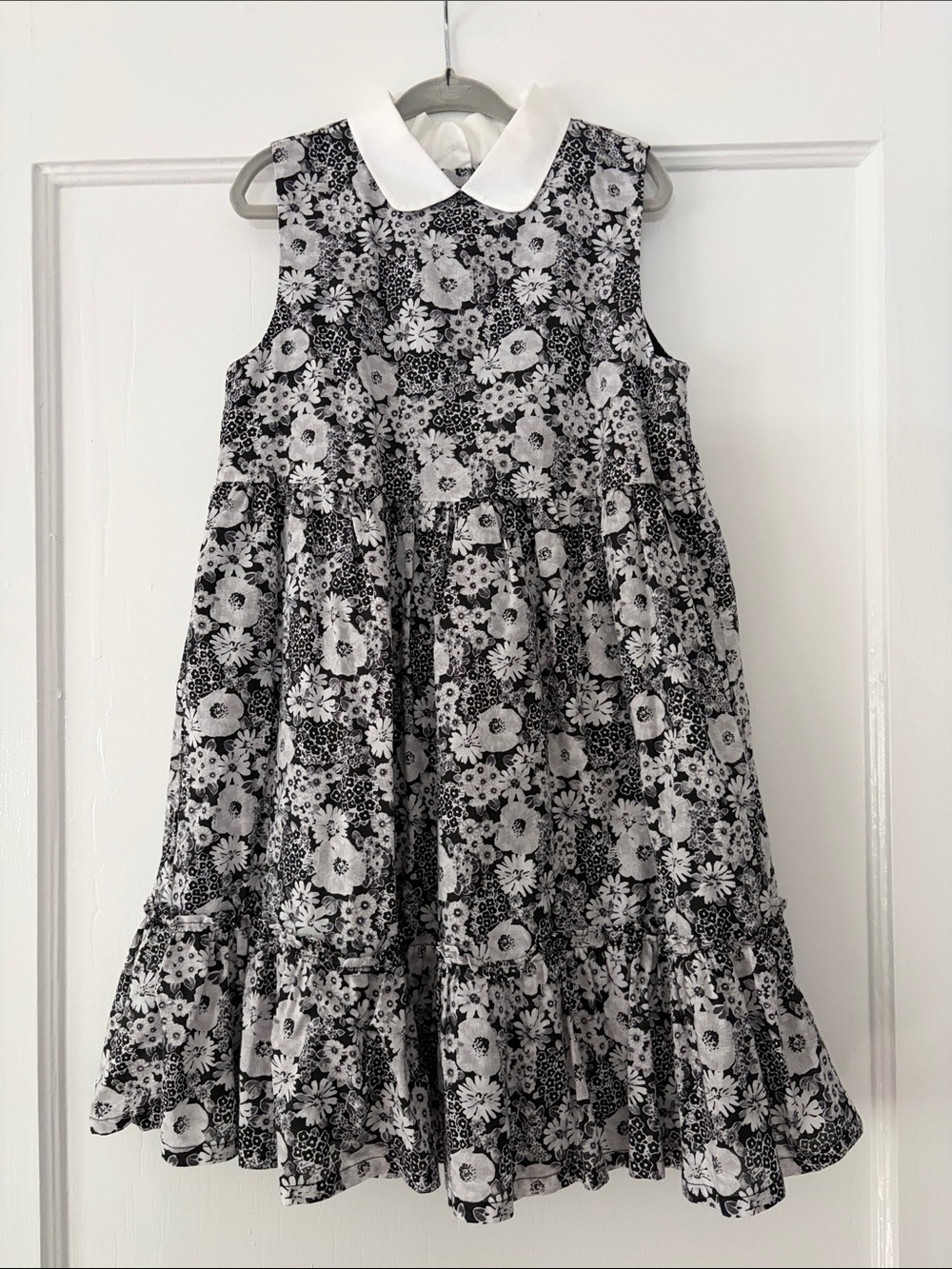 Janie and Jack Black and White Floral Cotton Dress with Collar - Size 6